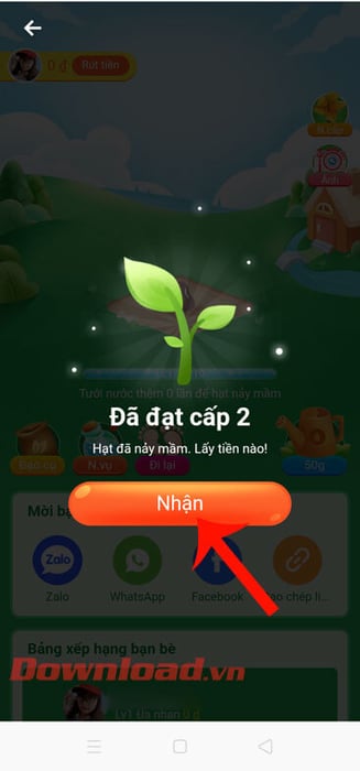 Chạm vào nút Nhận