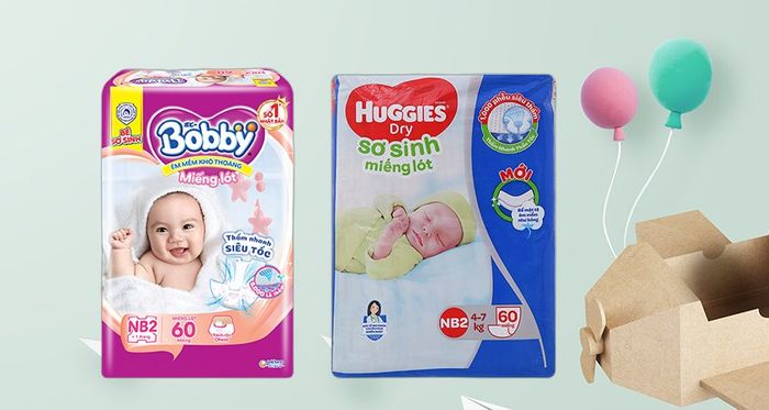 Miếng lót sơ sinh Bobby và Huggies