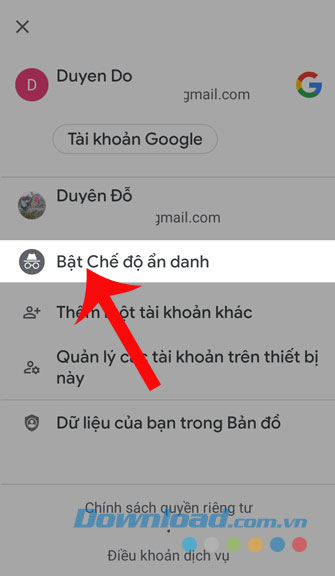 Chọn Bật chế độ ẩn danh