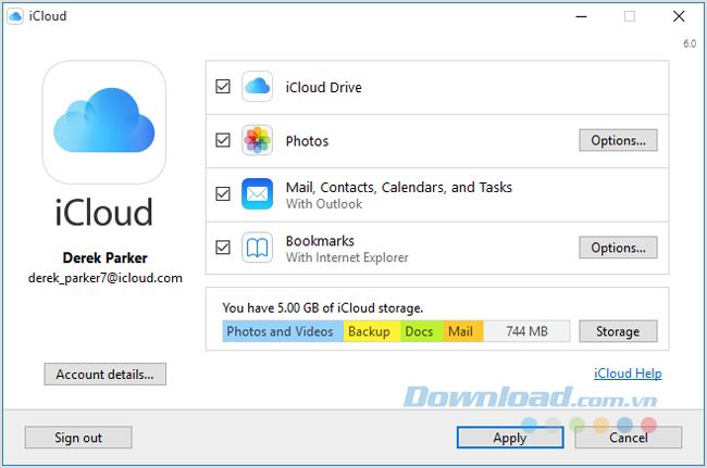 Cài đặt iCloud trên Windows