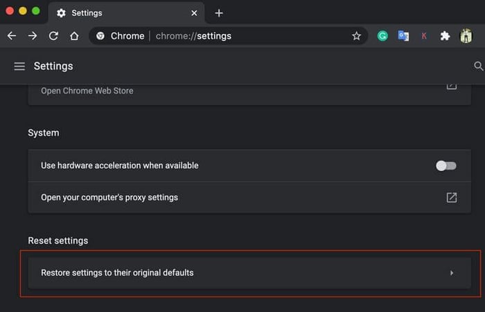 Đặt lại cài đặt Google Chrome