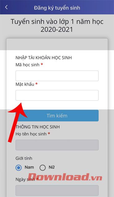 Đăng nhập vào tài khoản học sinh