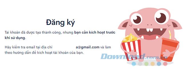 Thông báo tạo tài khoản thành công