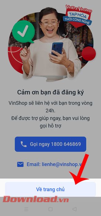 Nhấn nút Về trang chủ