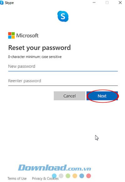 Nhập mật khẩu mới cho Skype