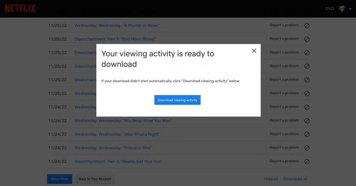 Tải lịch sử xem trên Netflix