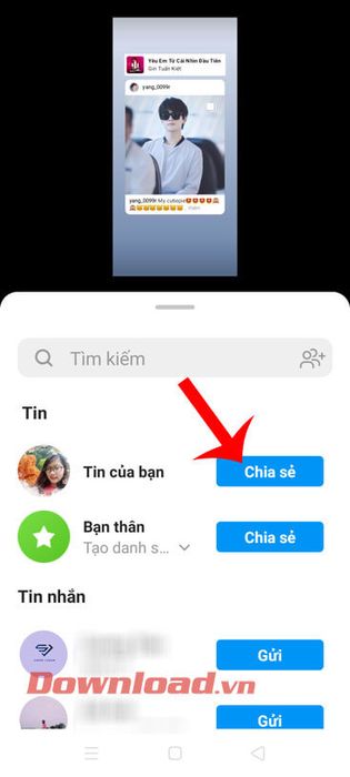 Chạm vào nút Chia sẻ