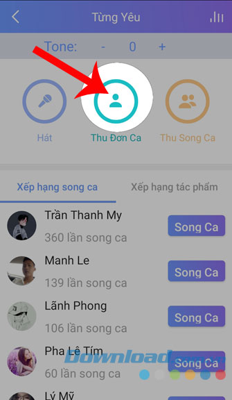 Nhấn vào mục Thu đơn ca