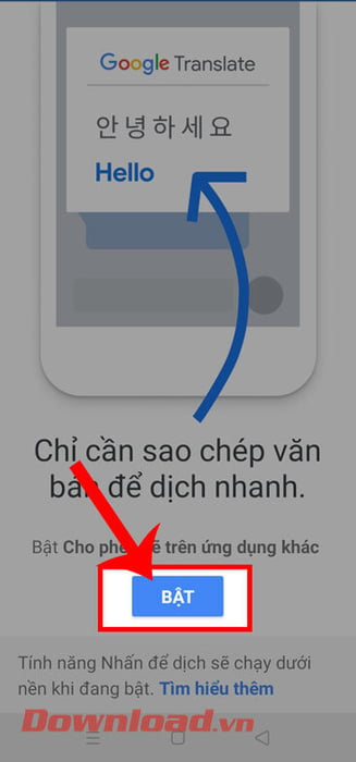 Chọn nút Bật