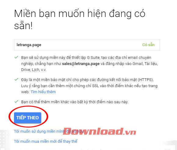 Chọn tên miền cho G Suite