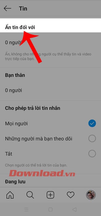 Chọn mục Ẩn tin đối với