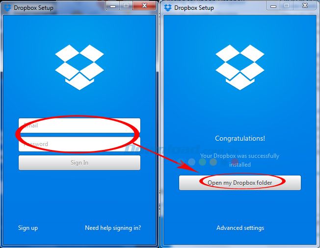 Đăng nhập vào tài khoản Dropbox