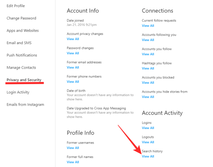 Xem toàn bộ lịch sử tìm kiếm trên Instagram