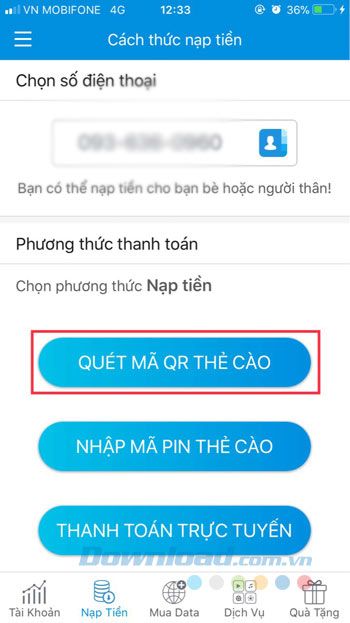 Quét mã QR Code để nạp tiền