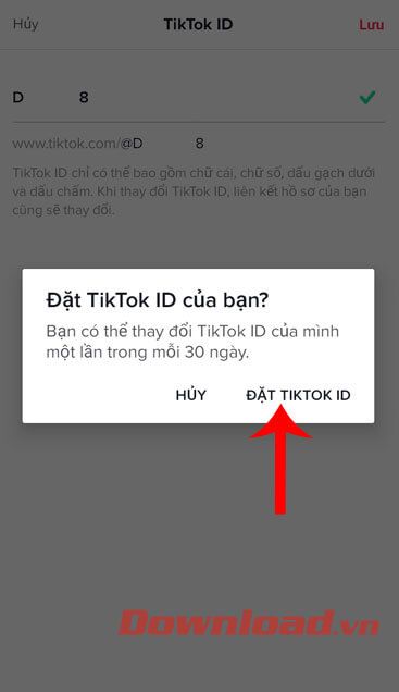 Bấm vào nút Đặt lại TikTok ID