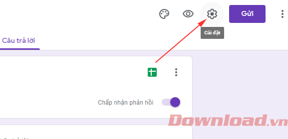 Chọn Cài Đặt của Google Form