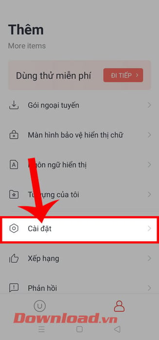 Chọn mục Cài đặt