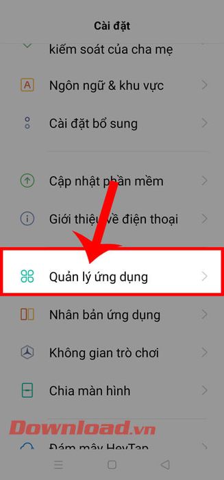 Chọn mục Quản lý ứng dụng 