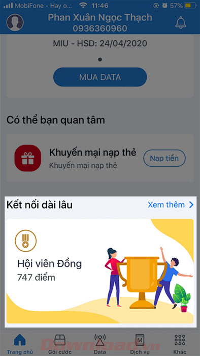 Mục Điểm Kết nối dài lâu trên My Mobifone