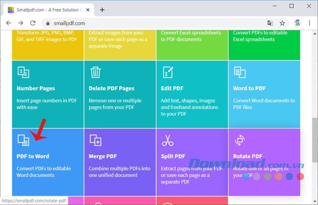 Trên giao diện của SmallPDF, lựa chọn PDF to Word