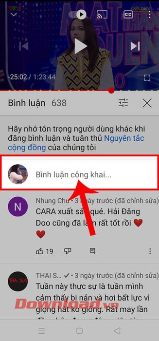 Chạm vào ô bình luận công khai