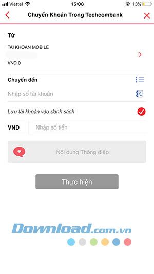 Chuyển tiền trên thiết bị chưa đăng ký Smart OTP