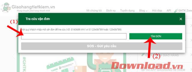 Nhập mã đơn hàng và nhấn Tìm kiếm