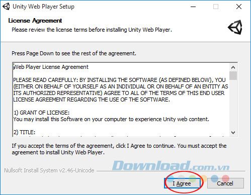 Đồng ý cài đặt Unity Web Player