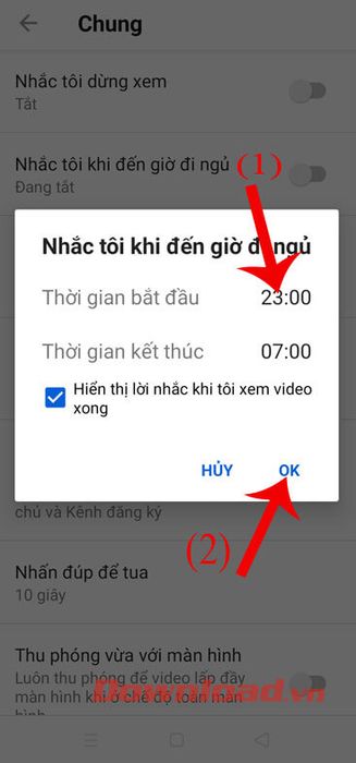 Đặt thời gian nhắc đi ngủ