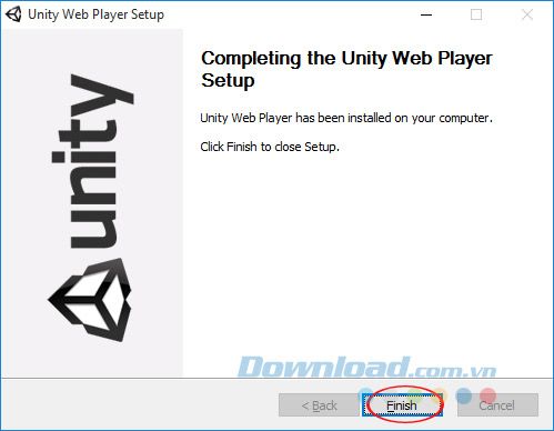 Hoàn tất quá trình cài đặt Unity Web Player