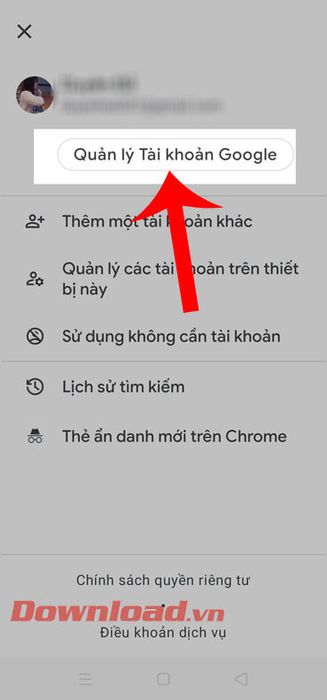 Chọn Quản lý Tài khoản Google