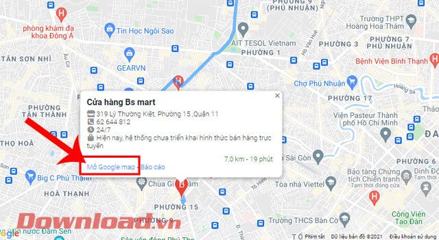 Nhấn vào nút Mở Google Map