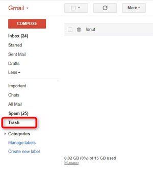 Mở thư mục Rác trong Gmail
