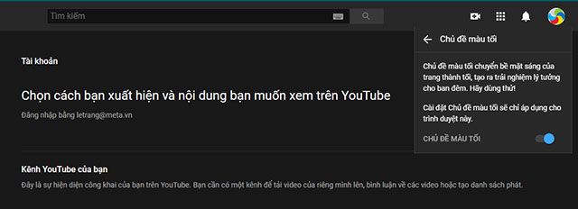 Chế độ Dark Mode trên YouTube