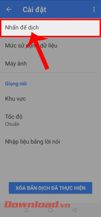 Chọn mục Nhấn để dịch