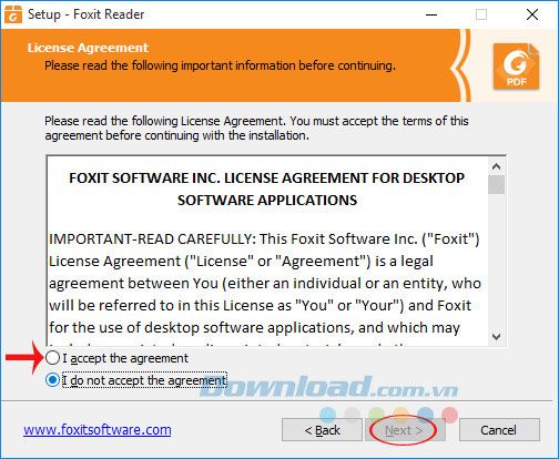 Chấp nhận cài đặt Foxit Reader