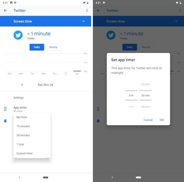 Kiểm soát thời gian sử dụng Twitter trên Android 9 bằng Digital Wellbeing