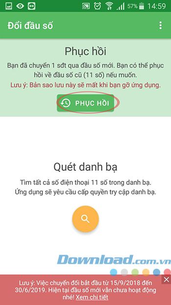 Thực hiện phục hồi danh bạ