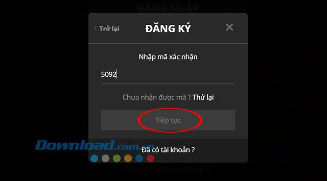 Nhập mã xác nhận đã được gửi về điện thoại