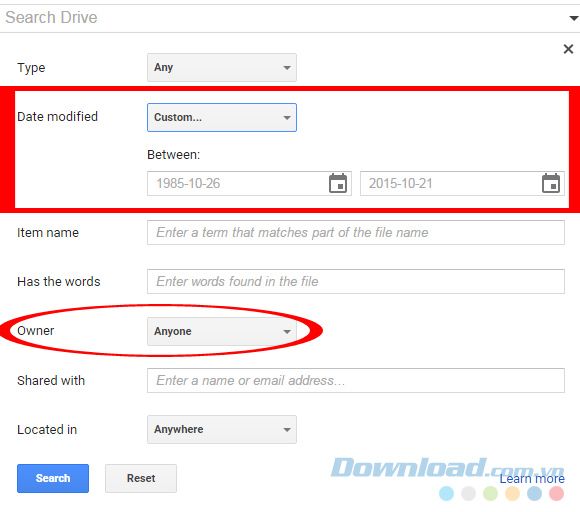 Tìm kiếm trên Google Drive theo người gửi