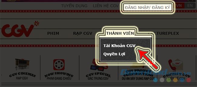 Trang chủ của CGV