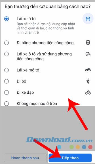 Chọn phương tiện di chuyển