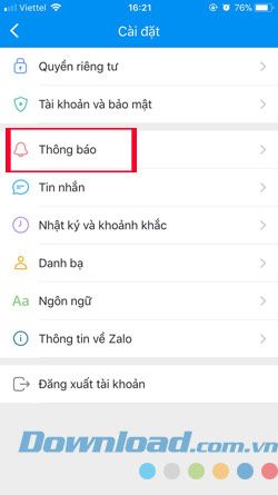 Tắt thông báo từ Zalo