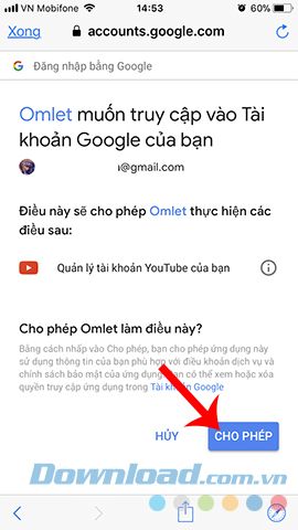 Cho phép truy cập vào tài khoản