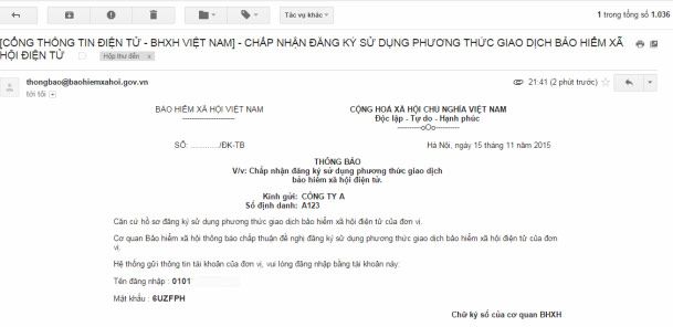 Thông tin tài khoản trong email