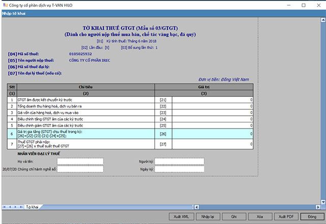 Tạo tờ khai thuế GTGT
