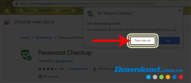 Xác nhận việc cài đặt Password Checkup trên Chrome