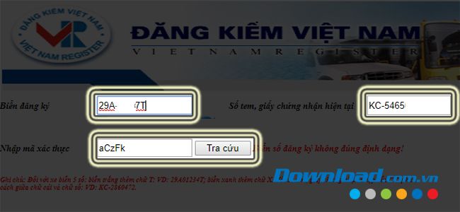 Nhập thông tin xe cần tra cứu