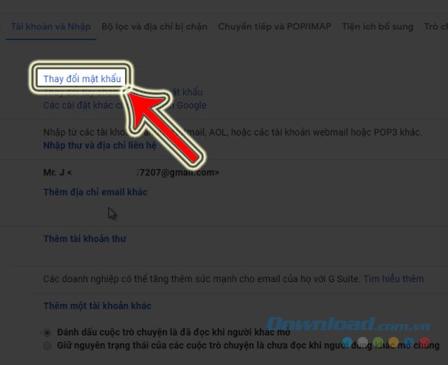 Chọn Đổi mật khẩu cho Gmail