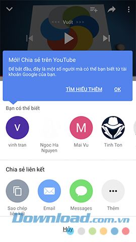 Chọn cách chia sẻ video Youtube